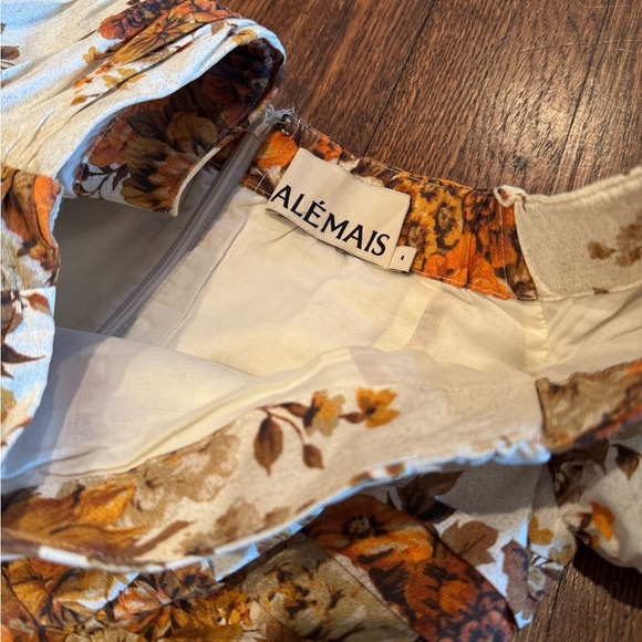 Alemais Orange Floral Long Sleeve Off the Shoulder Drop Waist Mini Dress XXS XS - Picture 2 of 13